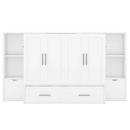 Lit escamotable Queen Size avec étagères, tiroirs et ports USB, gris