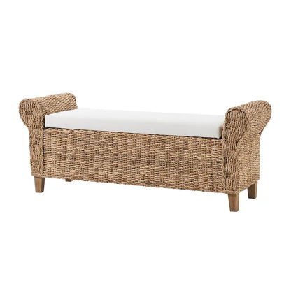 Banc de rangement en rotin style ferme bohème Bab, orné de motifs ajourés, par HULALA HOME