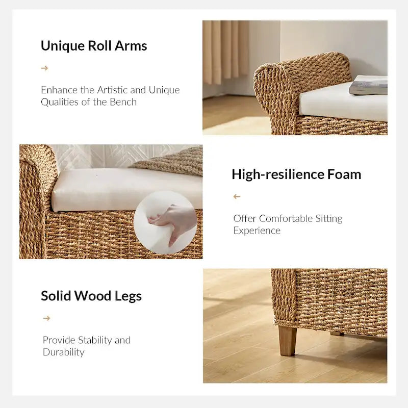 Banc de rangement en rotin style ferme bohème Bab, orné de motifs ajourés, par HULALA HOME