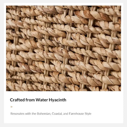 Banc de rangement en rotin style ferme bohème Bab, orné de motifs ajourés, par HULALA HOME