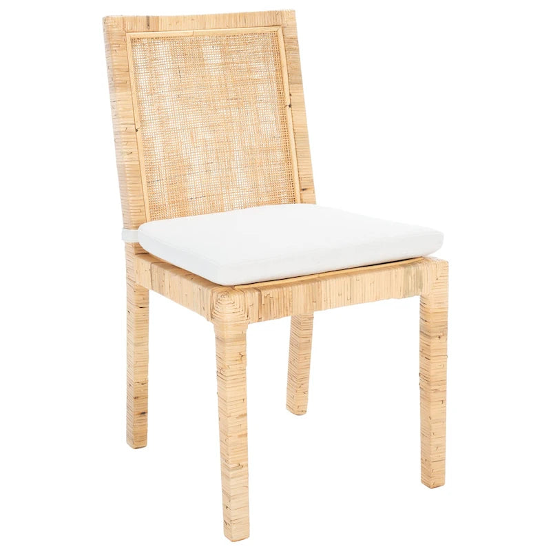 Chaise de salle à manger SAFAVIEH Jessye en rotin avec coussin (lot de 2) - 55 cm (L) x 46 cm (l) x 98 cm (H) - 56 cm (L) x 46 cm (P) x 99 cm (H)