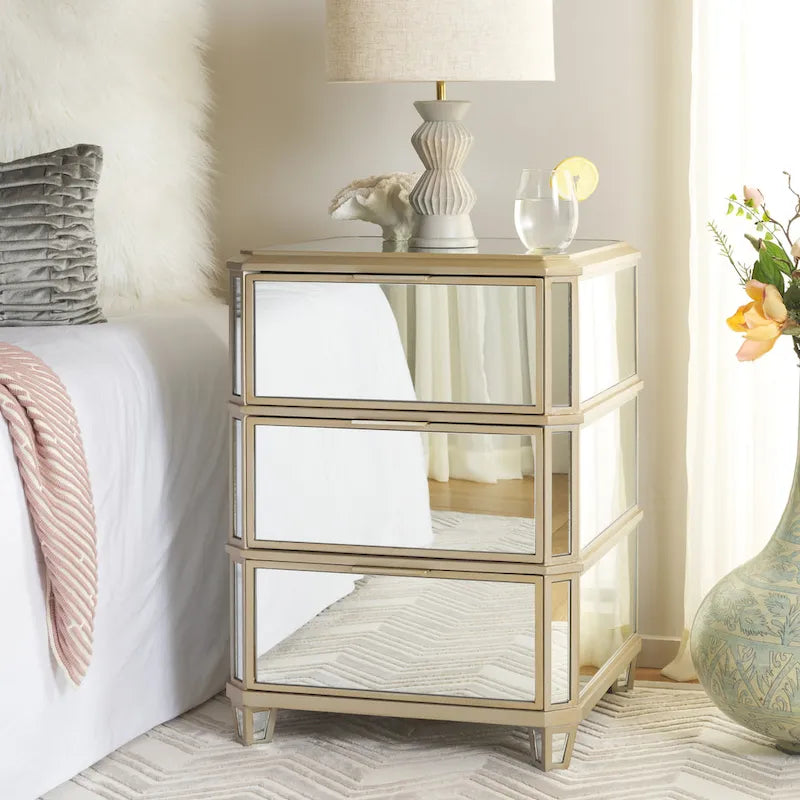SAFAVIEH Miracle 3-Drawer Mirrored Nightstand