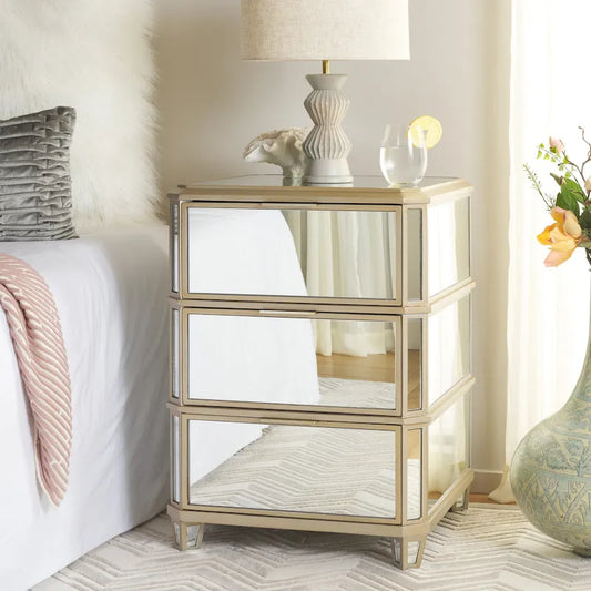SAFAVIEH Miracle 3-Drawer Mirrored Nightstand