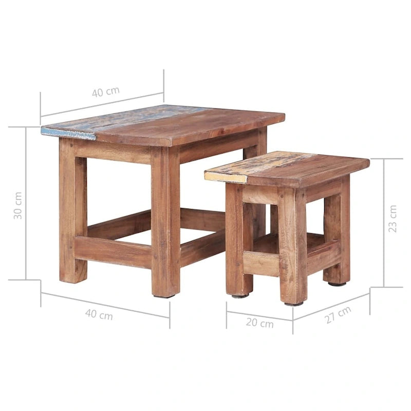 Tables gigognes vidaXL, 2 pièces, bois massif recyclé - 15,7 x 15,7 x 11,8