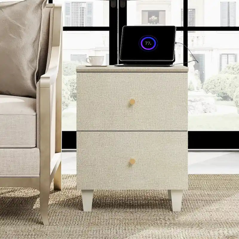 Table d'appoint WAMPAT avec station de recharge et 2 tiroirs pour salon