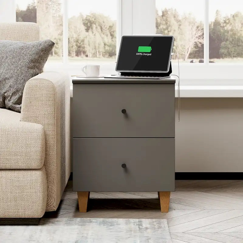 Table d'appoint WAMPAT avec station de recharge et 2 tiroirs pour salon