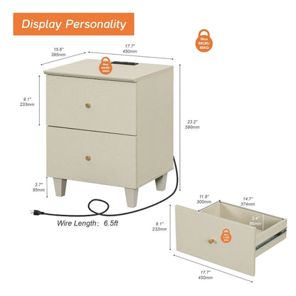 Table d'appoint WAMPAT avec station de recharge et 2 tiroirs pour salon