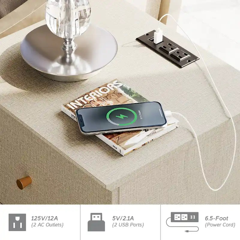 Table d'appoint WAMPAT avec station de recharge et 2 tiroirs pour salon