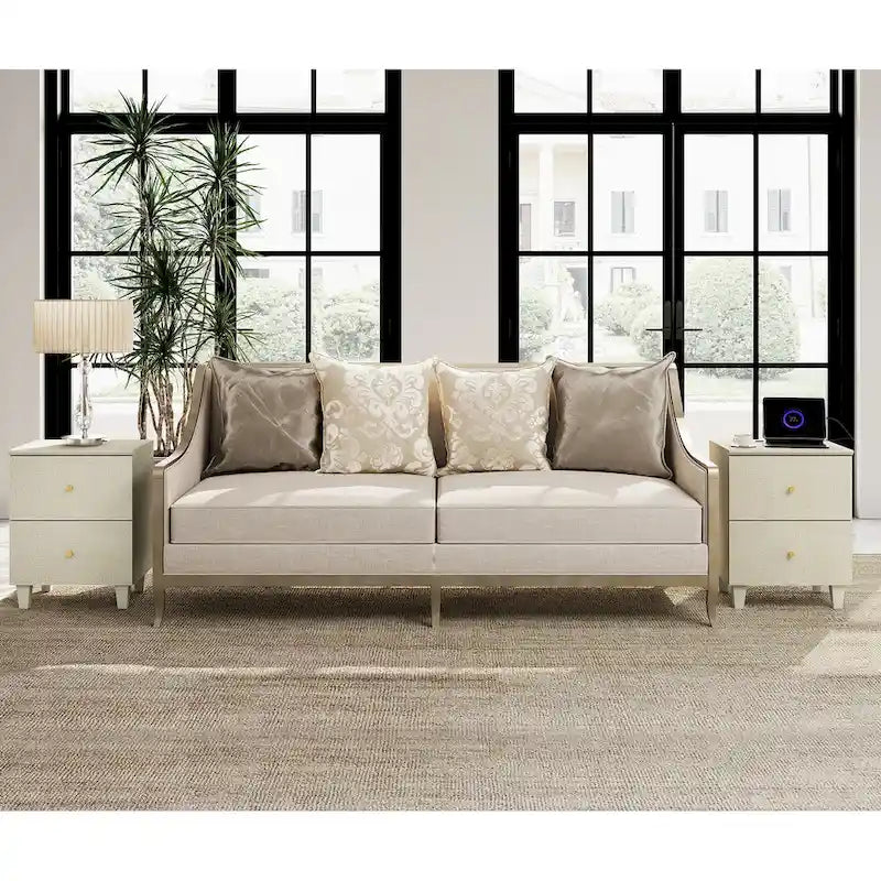 Table d'appoint WAMPAT avec station de recharge et 2 tiroirs pour salon