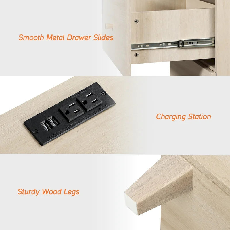 Table d'appoint WAMPAT avec station de recharge et 2 tiroirs pour salon