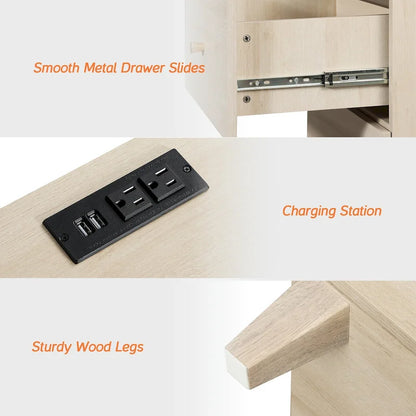 Table d'appoint WAMPAT avec station de recharge et 2 tiroirs pour salon