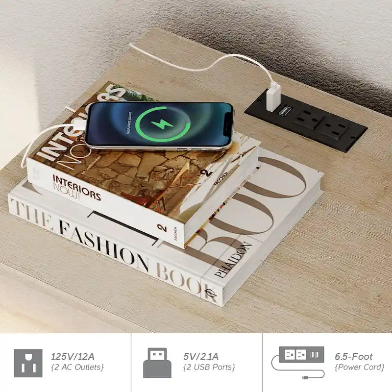 Table d'appoint WAMPAT avec station de recharge et 2 tiroirs pour salon