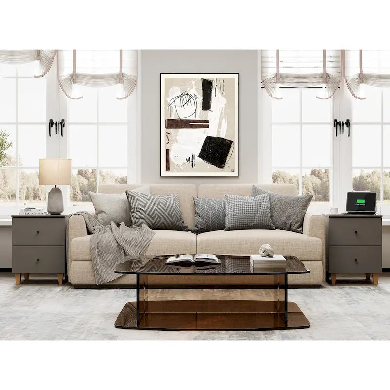 Table d'appoint WAMPAT avec station de recharge et 2 tiroirs pour salon