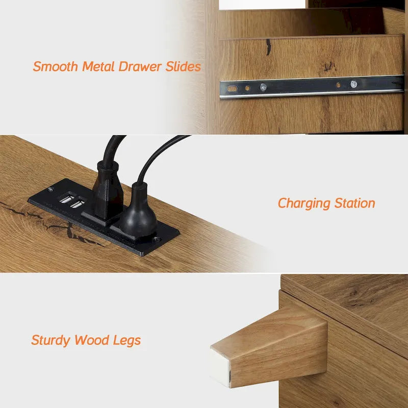 Table d'appoint WAMPAT avec station de recharge et 2 tiroirs pour salon