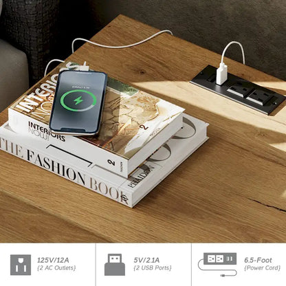 Table d'appoint WAMPAT avec station de recharge et 2 tiroirs pour salon