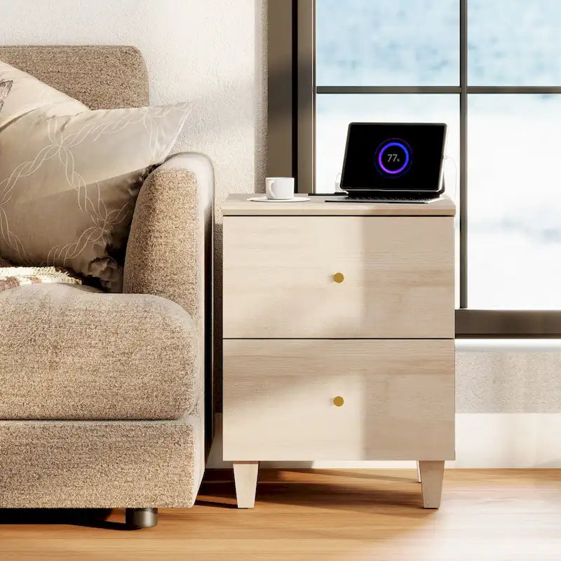 Table d'appoint WAMPAT avec station de recharge et 2 tiroirs pour salon