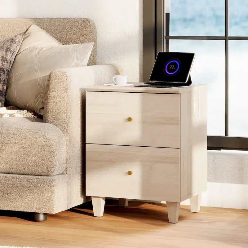 Table d'appoint WAMPAT avec station de recharge et 2 tiroirs pour salon