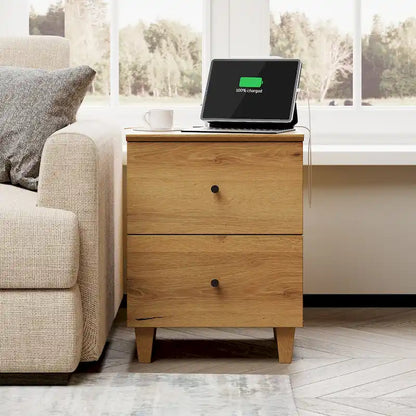 Table d'appoint WAMPAT avec station de recharge et 2 tiroirs pour salon