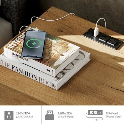 Table d'appoint WAMPAT avec station de recharge et 2 tiroirs pour salon