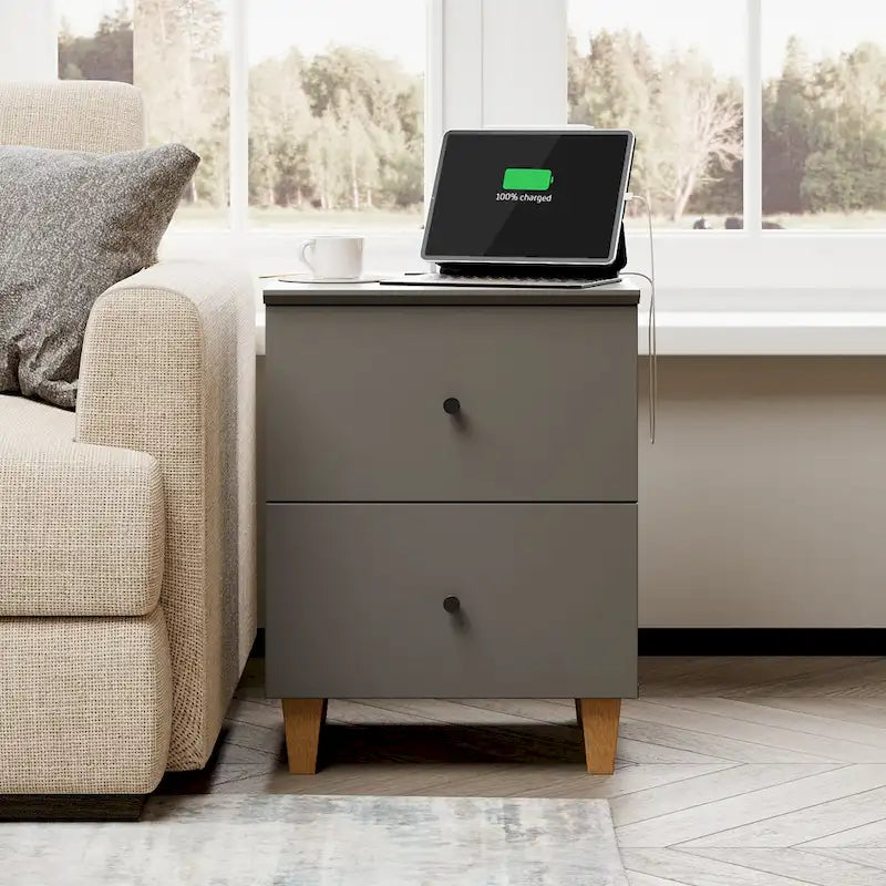 Table d'appoint WAMPAT avec station de recharge et 2 tiroirs pour salon