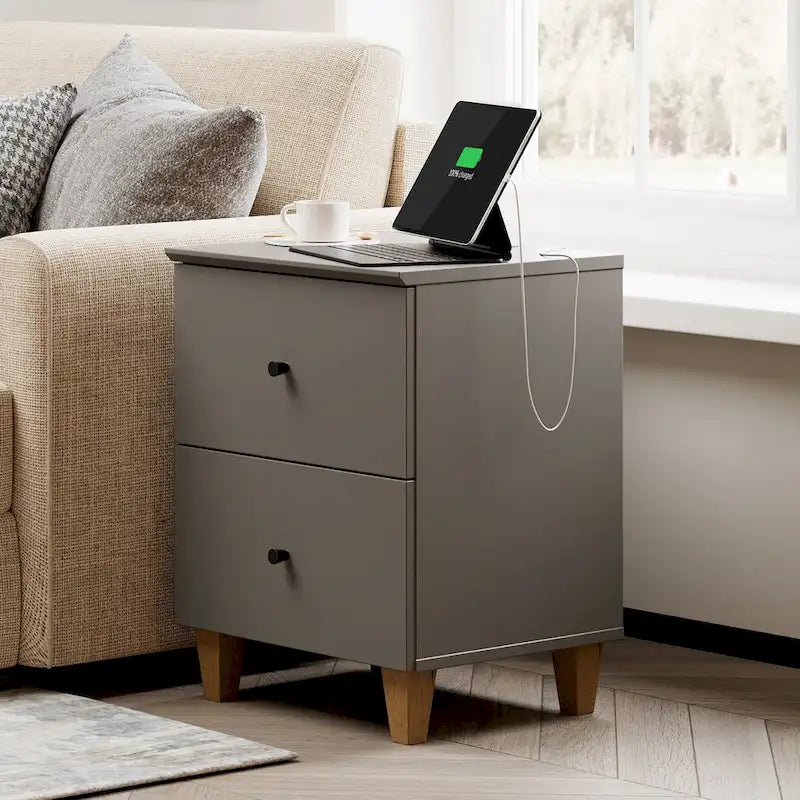 Table d'appoint WAMPAT avec station de recharge et 2 tiroirs pour salon