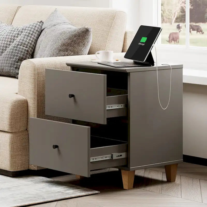 Table d'appoint WAMPAT avec station de recharge et 2 tiroirs pour salon