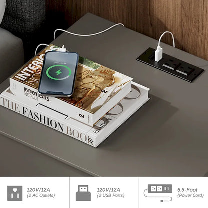 Table d'appoint WAMPAT avec station de recharge et 2 tiroirs pour salon