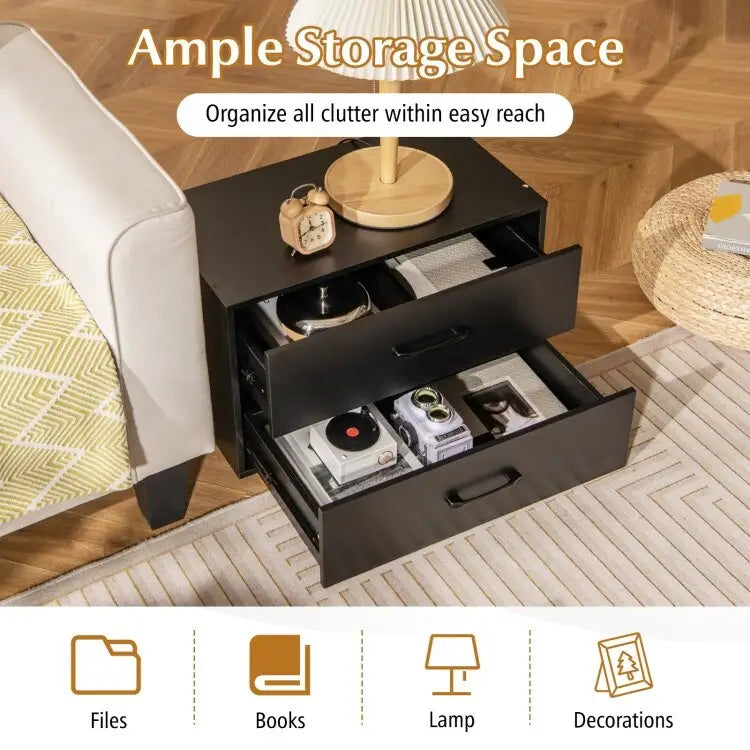 Commode horizontale empilable à 2 tiroirs avec poignées