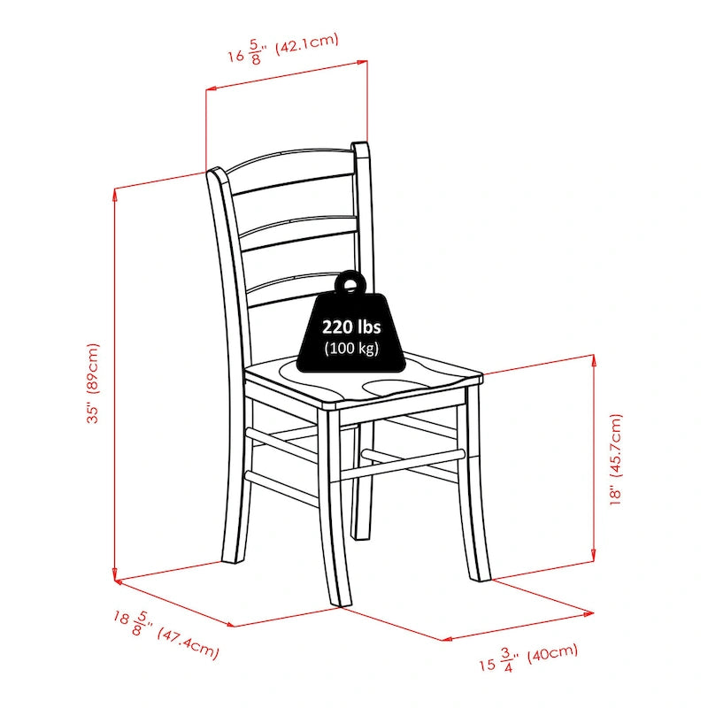 Table à abattants 3 pièces avec chaises à dossier échelle, noyer