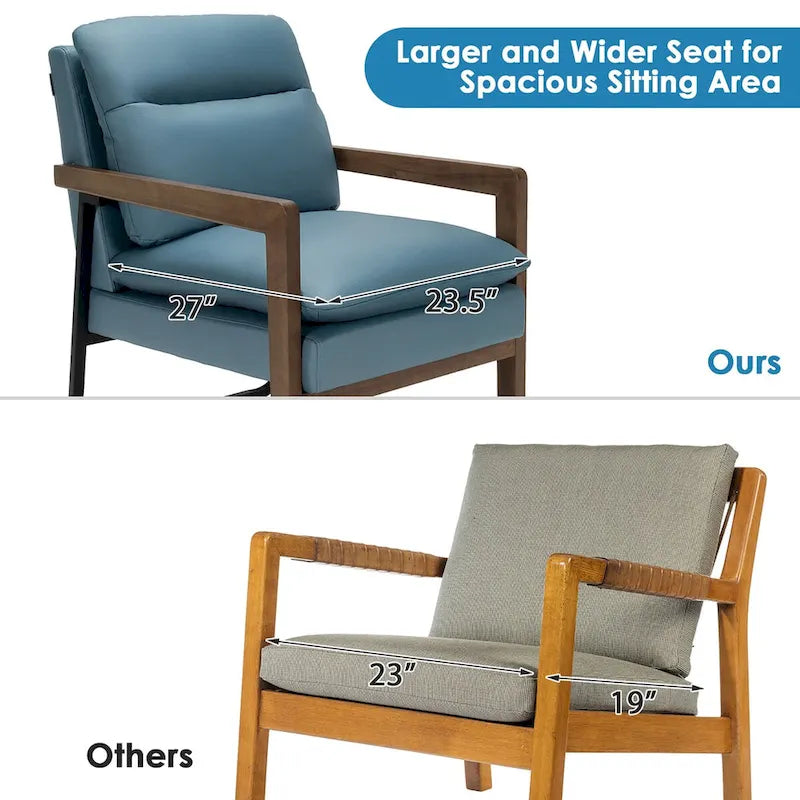 Fauteuil d'appoint moderne Costway avec pieds en bois d'hévéa - 34,5 x 26,5 x 36