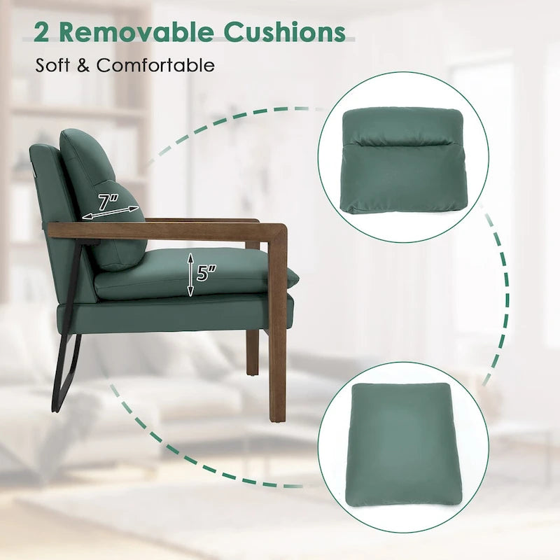 Fauteuil d'appoint moderne Costway avec pieds en bois d'hévéa - 34,5 x 26,5 x 36