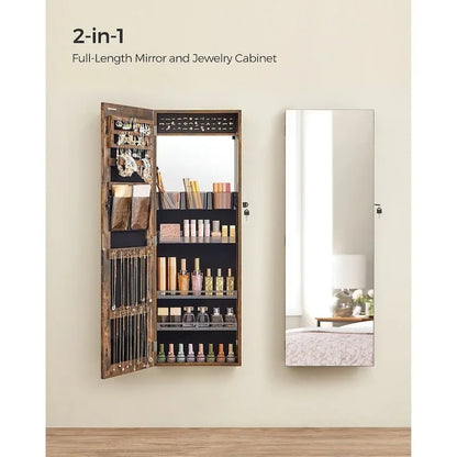 Armoire à bijoux verrouillable en bois blanc avec miroir - 14,8 cm (L) x 3,8 cm (l) x 42,5 cm (H)