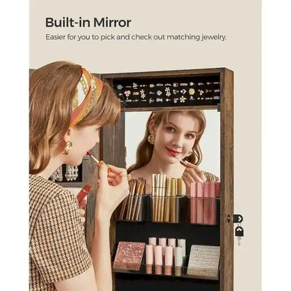 Armoire à bijoux verrouillable en bois blanc avec miroir - 14,8 cm (L) x 3,8 cm (l) x 42,5 cm (H)