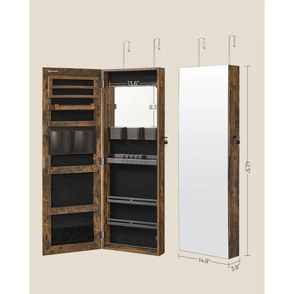 Armoire à bijoux verrouillable en bois blanc avec miroir - 14,8 cm (L) x 3,8 cm (l) x 42,5 cm (H)