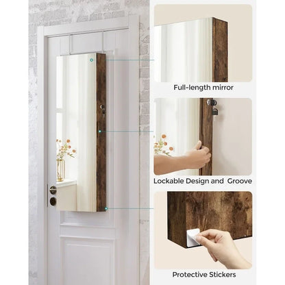 Armoire à bijoux verrouillable en bois blanc avec miroir - 14,8 cm (L) x 3,8 cm (l) x 42,5 cm (H)