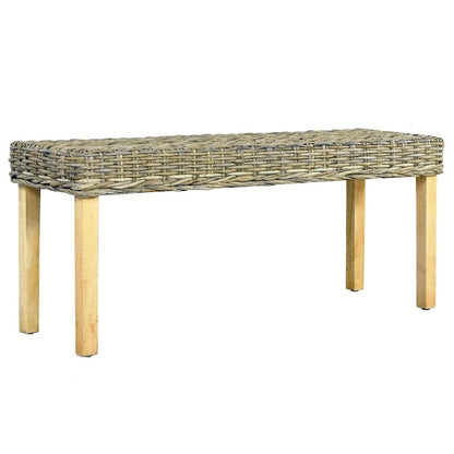 vidaXL Bench 43.3 Natural Kubu Rattan and Solid Mango Wood