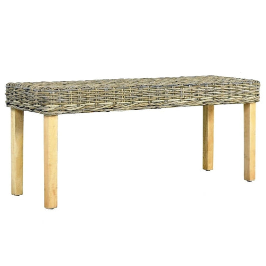 vidaXL Bench 43.3 Natural Kubu Rattan and Solid Mango Wood