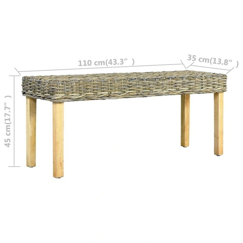 Banc vidaXL 43.3 en rotin Kubu naturel et bois de manguier massif