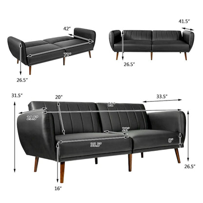 Canapé-lit futon convertible en cuir PU, réglable, avec pieds en bois - 81 x 33,5 x 31,5 (L x l x H)