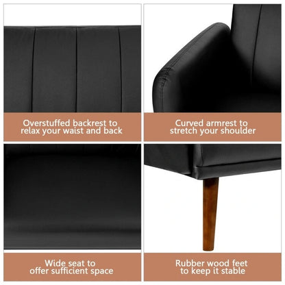 Canapé-lit futon convertible en cuir PU, réglable, avec pieds en bois - 81 x 33,5 x 31,5 (L x l x H)