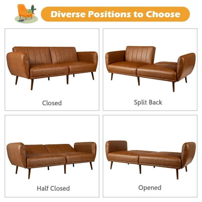 Canapé-lit futon convertible en cuir PU, réglable, avec pieds en bois - 81 x 33,5 x 31,5 (L x l x H)