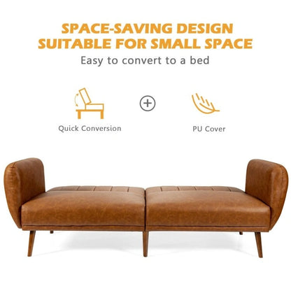 Canapé-lit futon convertible en cuir PU, réglable, avec pieds en bois - 81 x 33,5 x 31,5 (L x l x H)