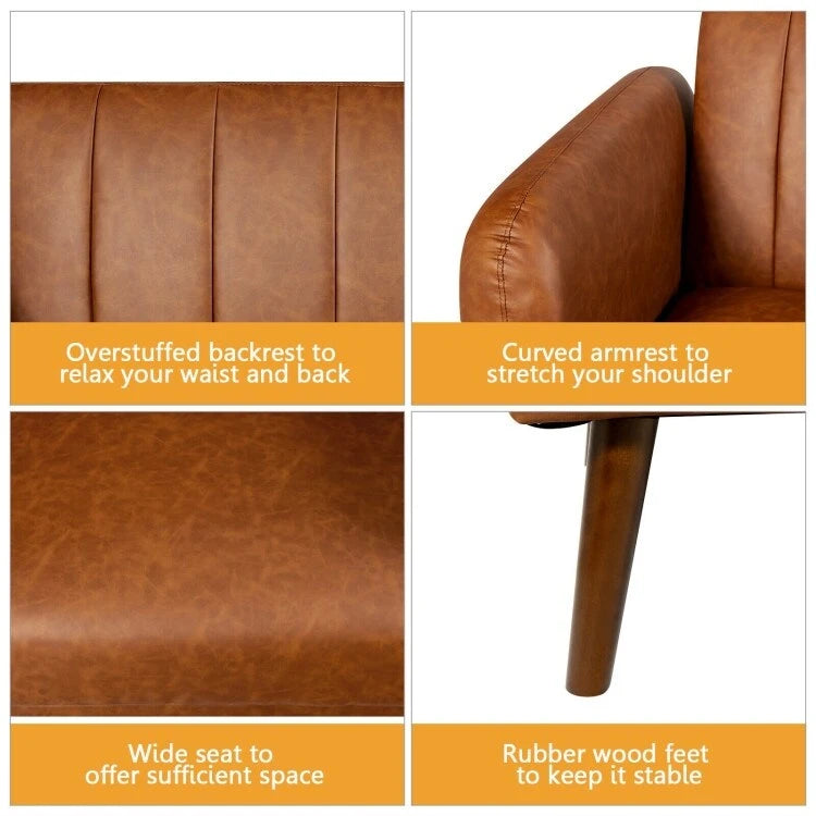 Canapé-lit futon convertible en cuir PU, réglable, avec pieds en bois - 81 x 33,5 x 31,5 (L x l x H)