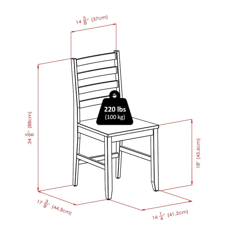 Table à abattants avec chaises à dossier échelle, noyer