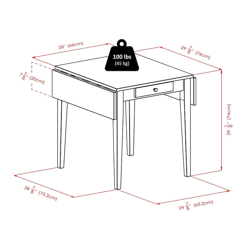 Table à abattants avec chaises à dossier échelle, noyer