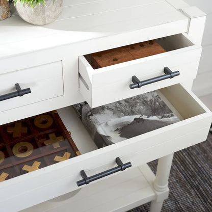 Console SAFAVIEH Philomene blanche vieillie à 3 tiroirs - 23,5 po L x 13 po P x 29,5 po H - 24 po L x 13 po P x 30 po H