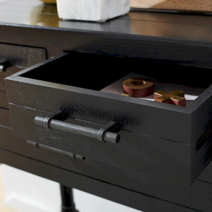 Console SAFAVIEH Philomene blanche vieillie à 3 tiroirs - 23,5 po L x 13 po P x 29,5 po H - 24 po L x 13 po P x 30 po H