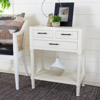 SAFAVIEH Philomene Distressed White 3-Drawer Console Table - 23.5 W x 13 L x 29.5 H - 24Wx13Dx30H