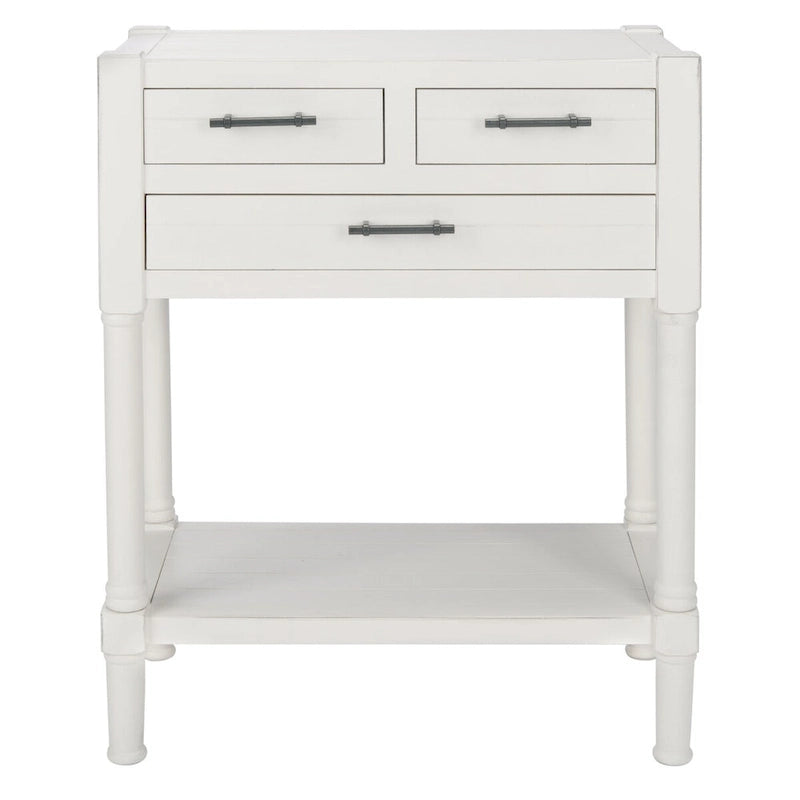Console SAFAVIEH Philomene blanche vieillie à 3 tiroirs - 23,5 po L x 13 po P x 29,5 po H - 24 po L x 13 po P x 30 po H