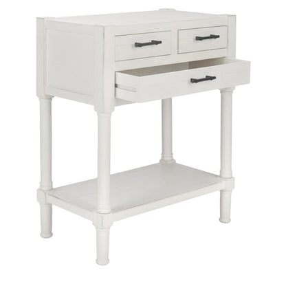 Console SAFAVIEH Philomene blanche vieillie à 3 tiroirs - 23,5 po L x 13 po P x 29,5 po H - 24 po L x 13 po P x 30 po H